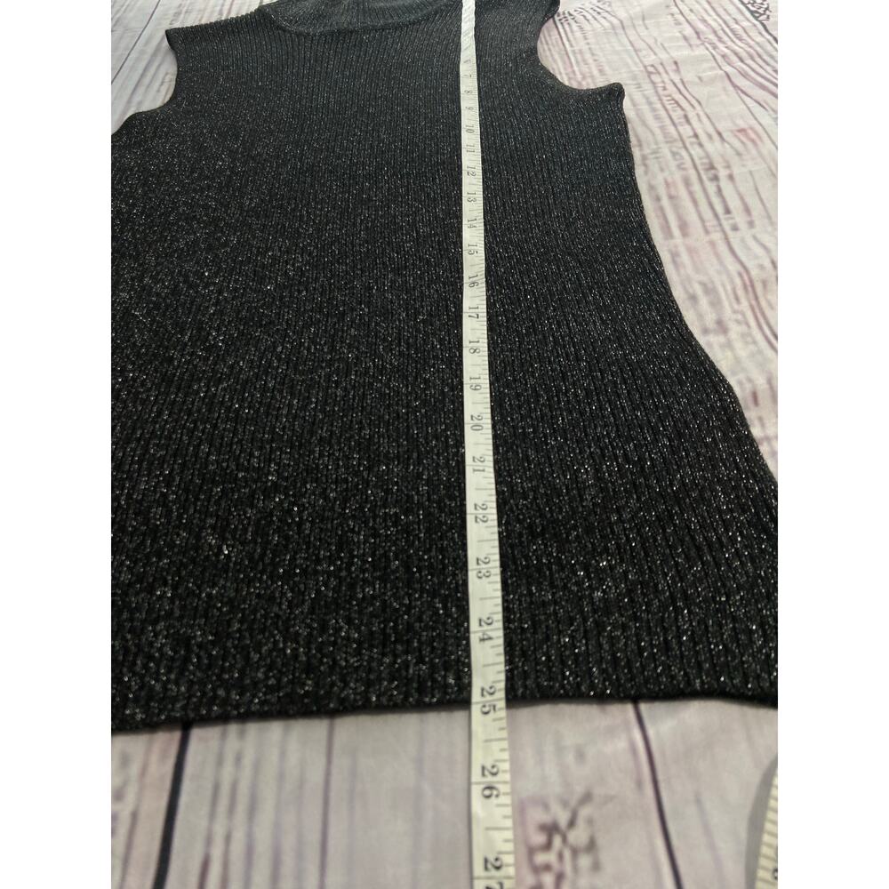 Dana Buchman Sleeveless Sweater Womens M Shimmery Black Mock Neck Ribbed Stretch - Picture 7 of 11
